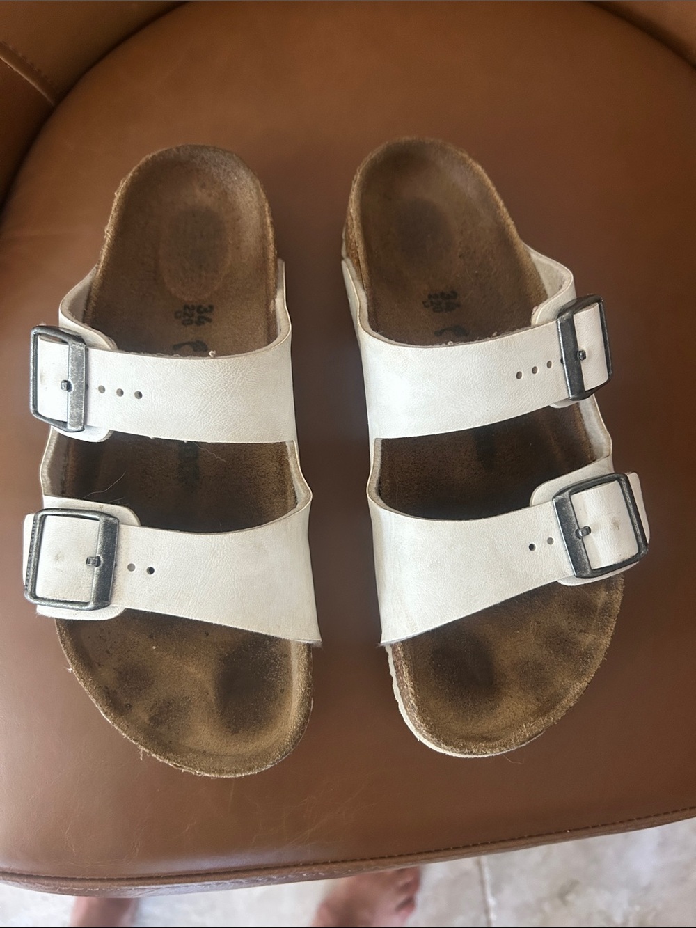 Birkenstock Kids White Double-Strap Buckle Sandals with Silver Hardware